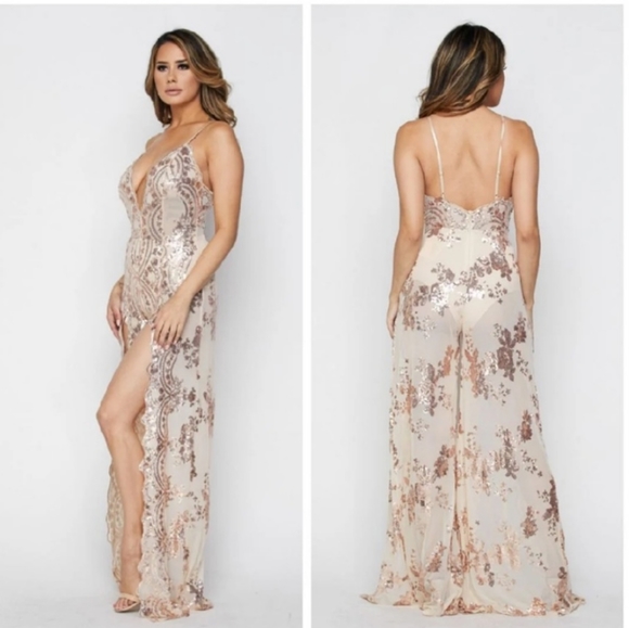 Banjul Red Sequin Jumpsuit - Picture 5 of 6